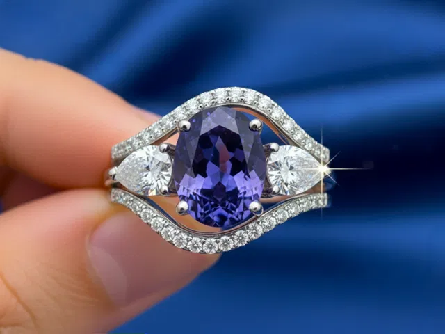 Asymmetrical Tanzanite and Diamond Cocktail Ring